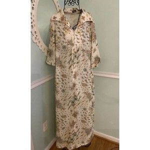 Vtg Styled By Saybury House Dress House Coat Linen Dragonfly Floral Half Zip M